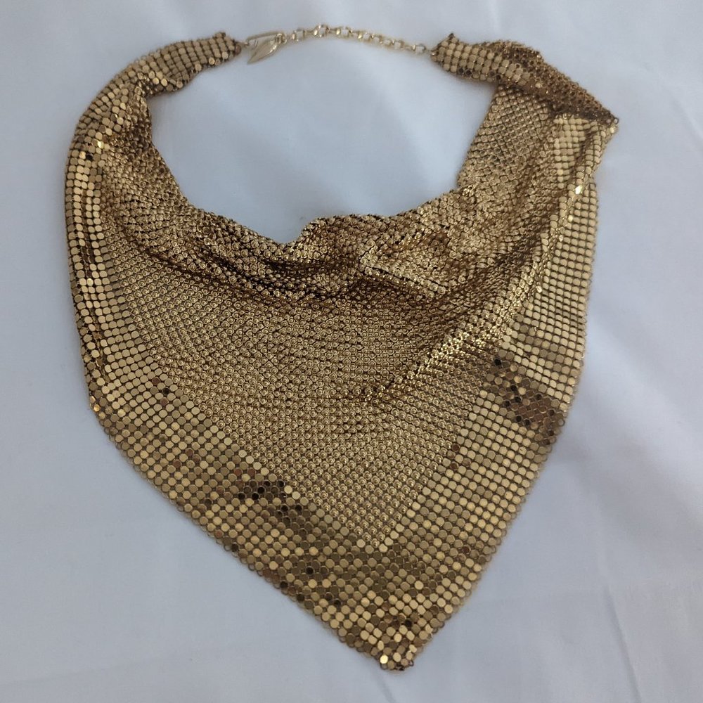 Vintage Whiting & Davis Gold Mesh Bib Necklace